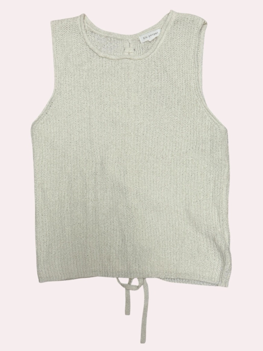 Cream Lace Up Back Sweater Vest Boho Cottagecore Sleeveless Knit Top Blu Pepper